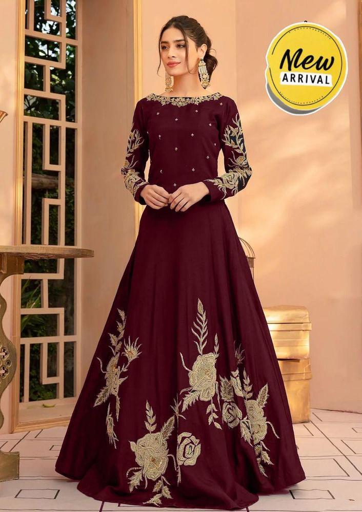 Women's Stitched Shamroz Silk Embroidered  Maxi