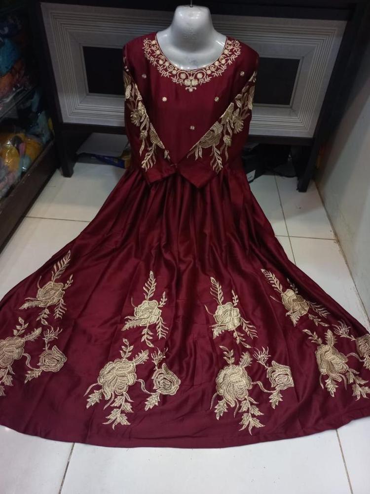 Women's Stitched Shamroz Silk Embroidered  Maxi