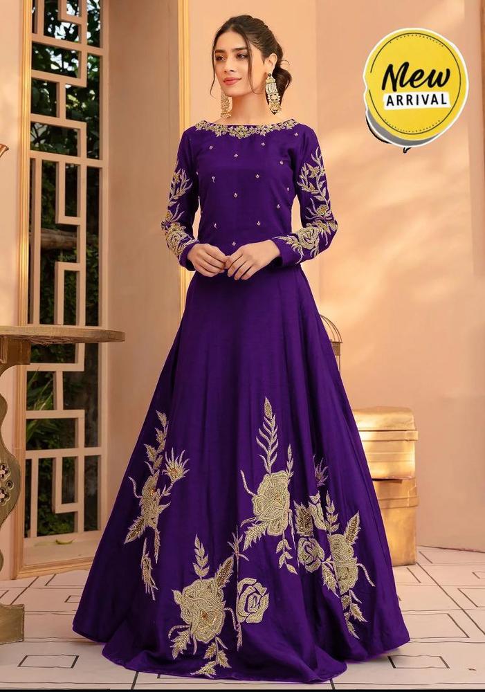 Women's Stitched Shamroz Silk Embroidered  Maxi