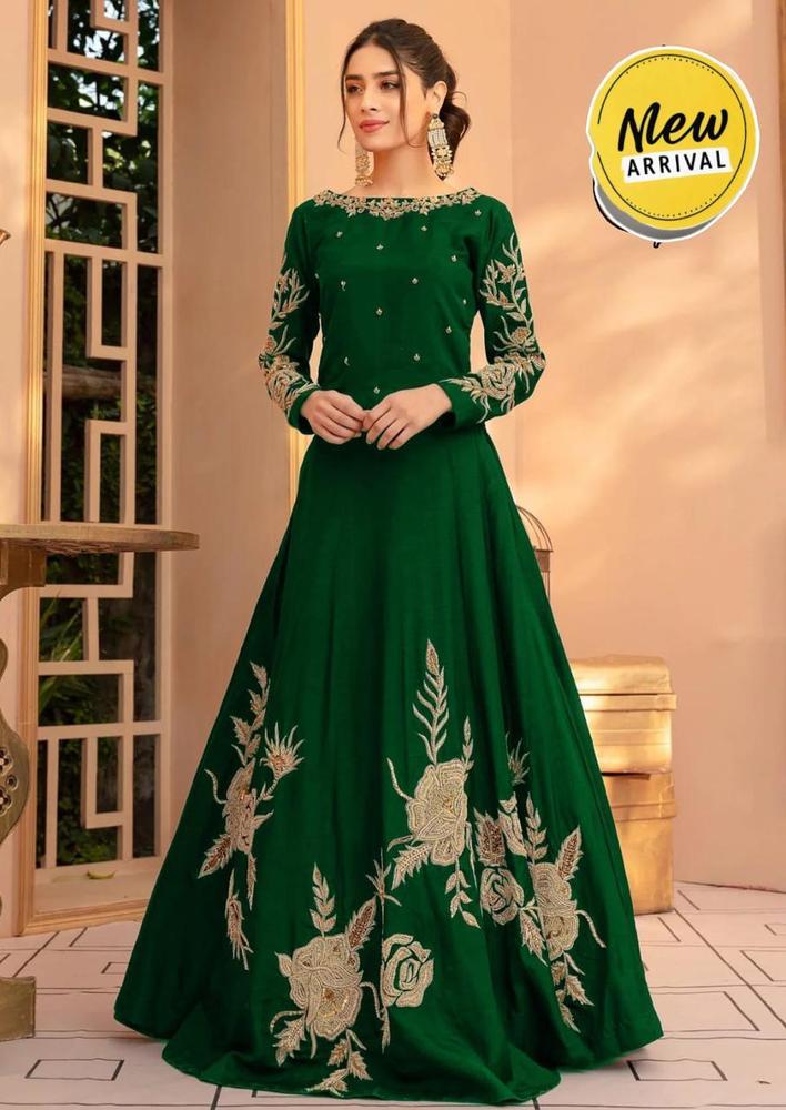 Women's Stitched Shamroz Silk Embroidered  Maxi