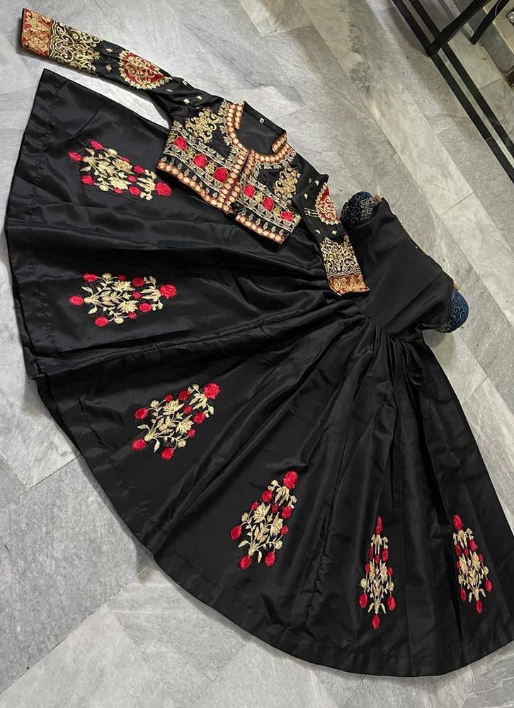 3 Pcs Women's Stitched Fancy Katan Silk Embroidered  Maxi