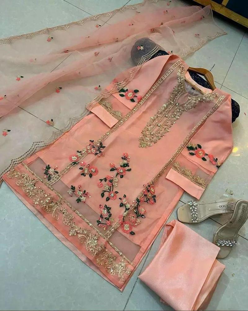 Women's Stitched Organza Embroidered Suit