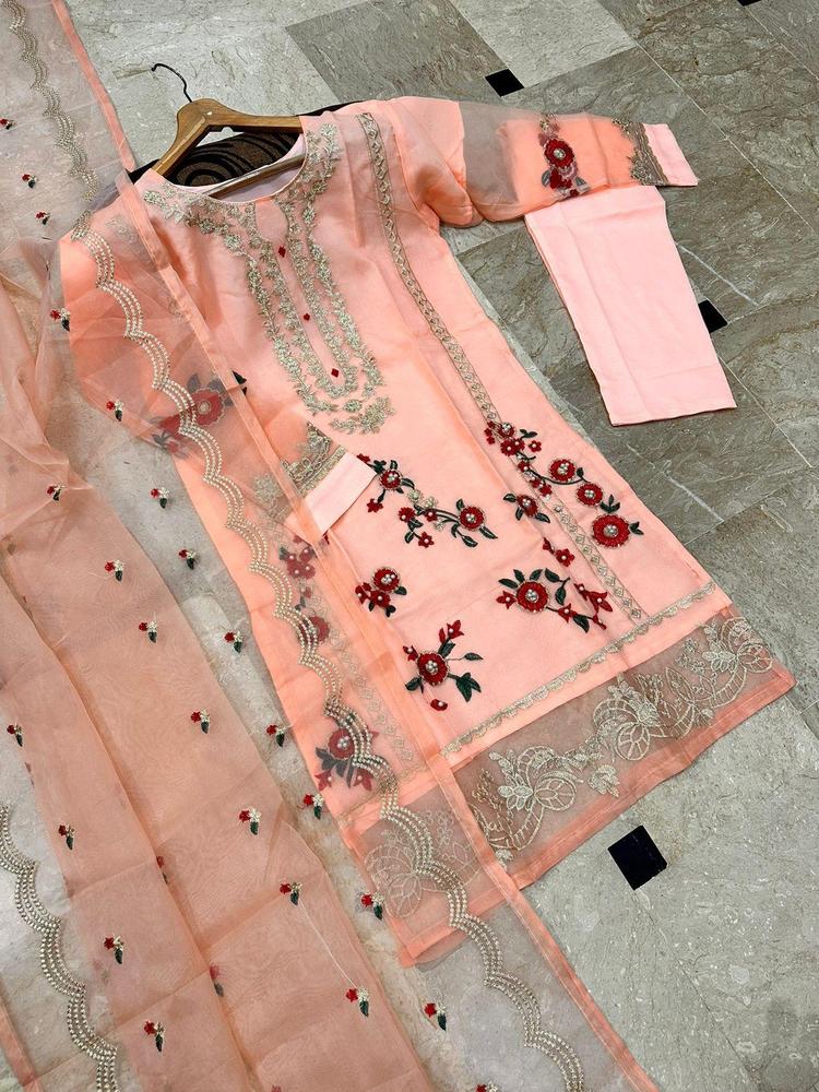 Women's Stitched Organza Embroidered Suit