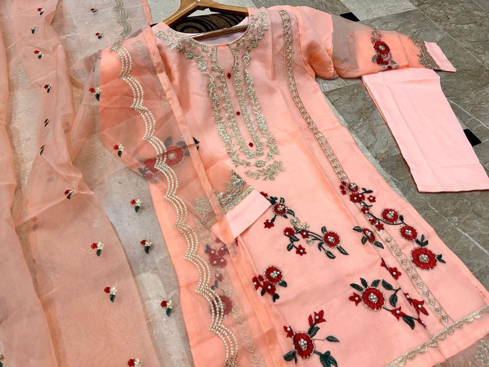 Women's Stitched Organza Embroidered Suit