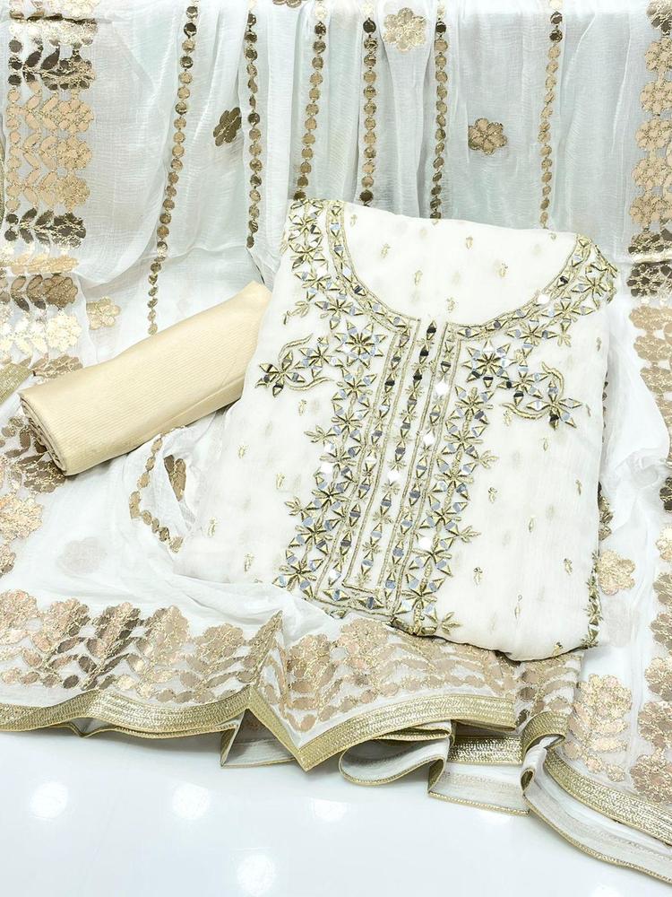 3 Pcs Women's Unstitched Chiffon Embroidered Fancy Dress