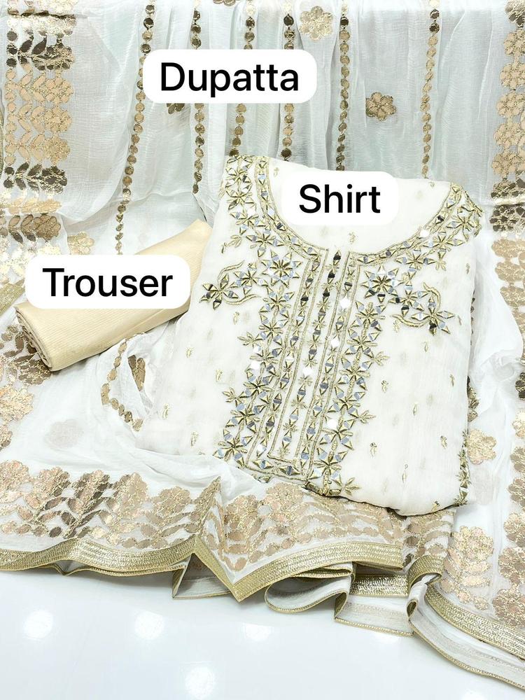 3 Pcs Women's Unstitched Chiffon Embroidered Fancy Dress