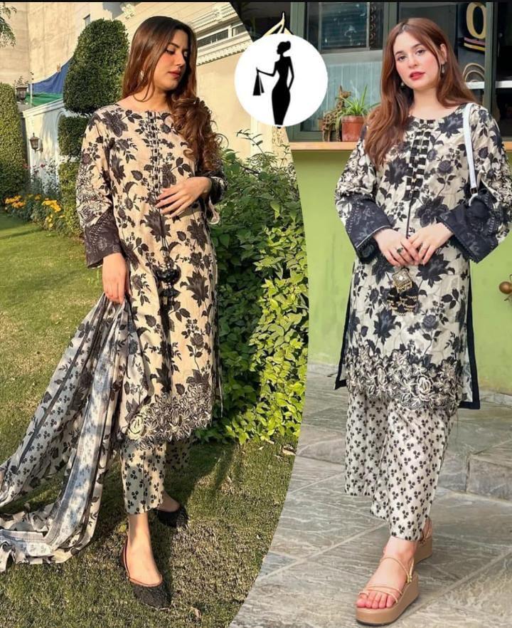 Stylish Woman's Printed Stitched Suit - 3 Pcs with Lawn Fabric and Organza Dupatta