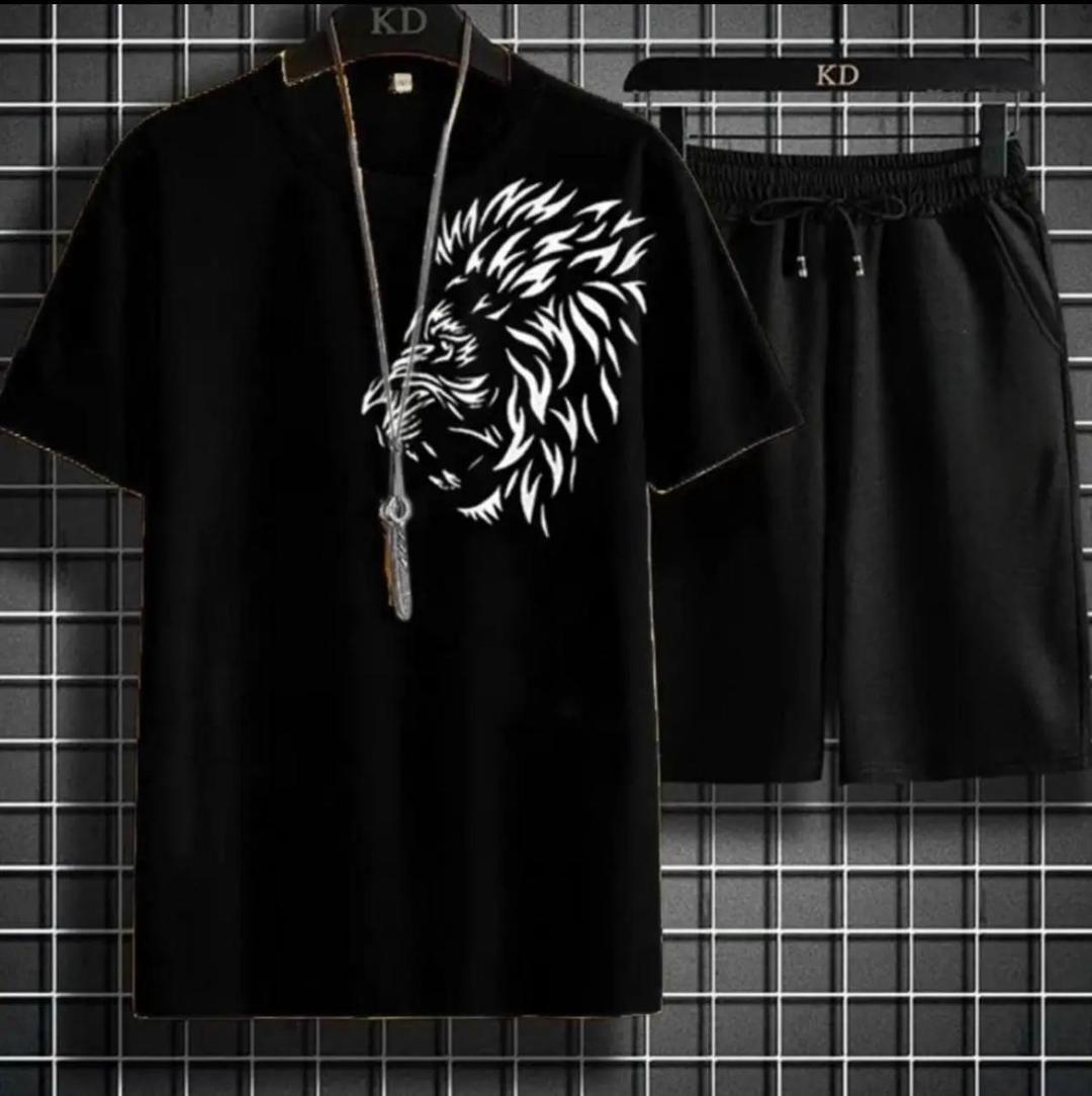 2 Pcs Men's Jersey Printed T-Shirt & Shorts Tracksuit